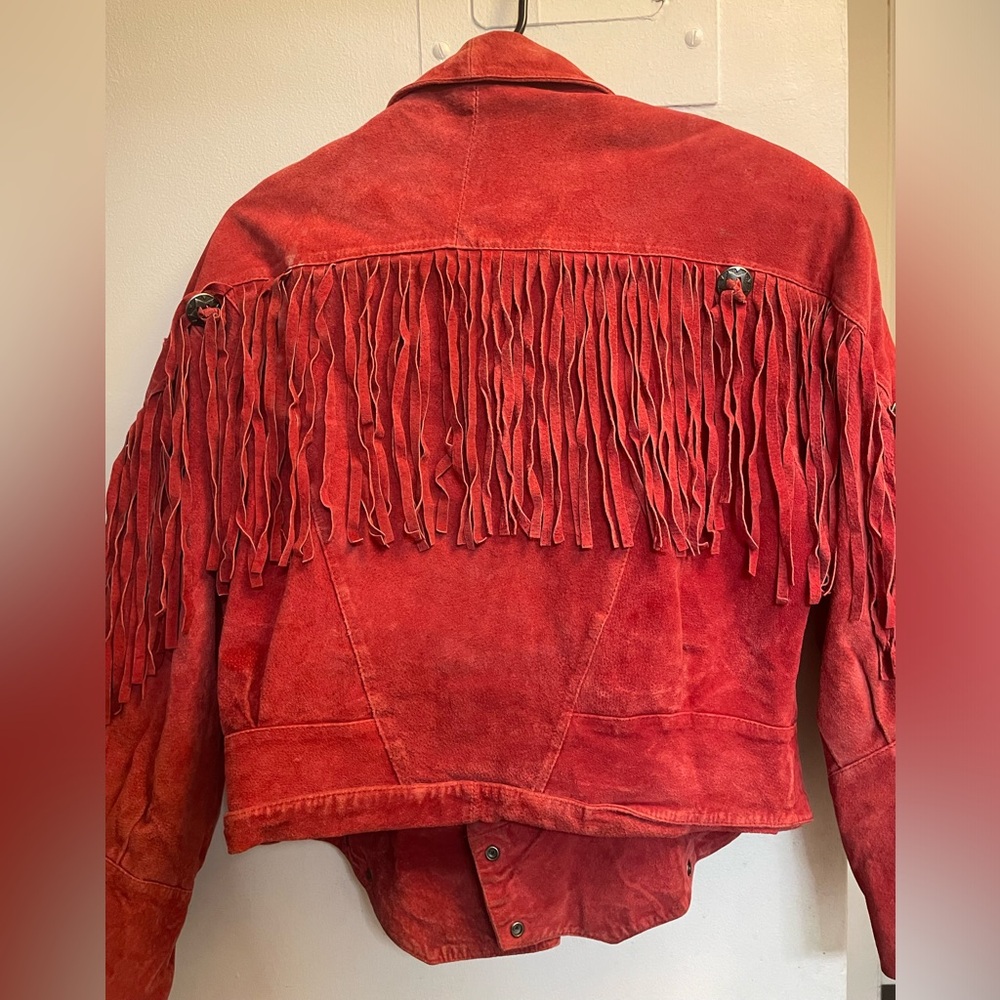 VINTAGE RED SUEDE FRINGE JACKET